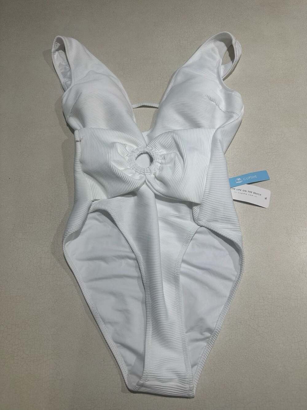 NWT Cupshe Ribbed White One-Piece Swimsuit with Knot Front Detail